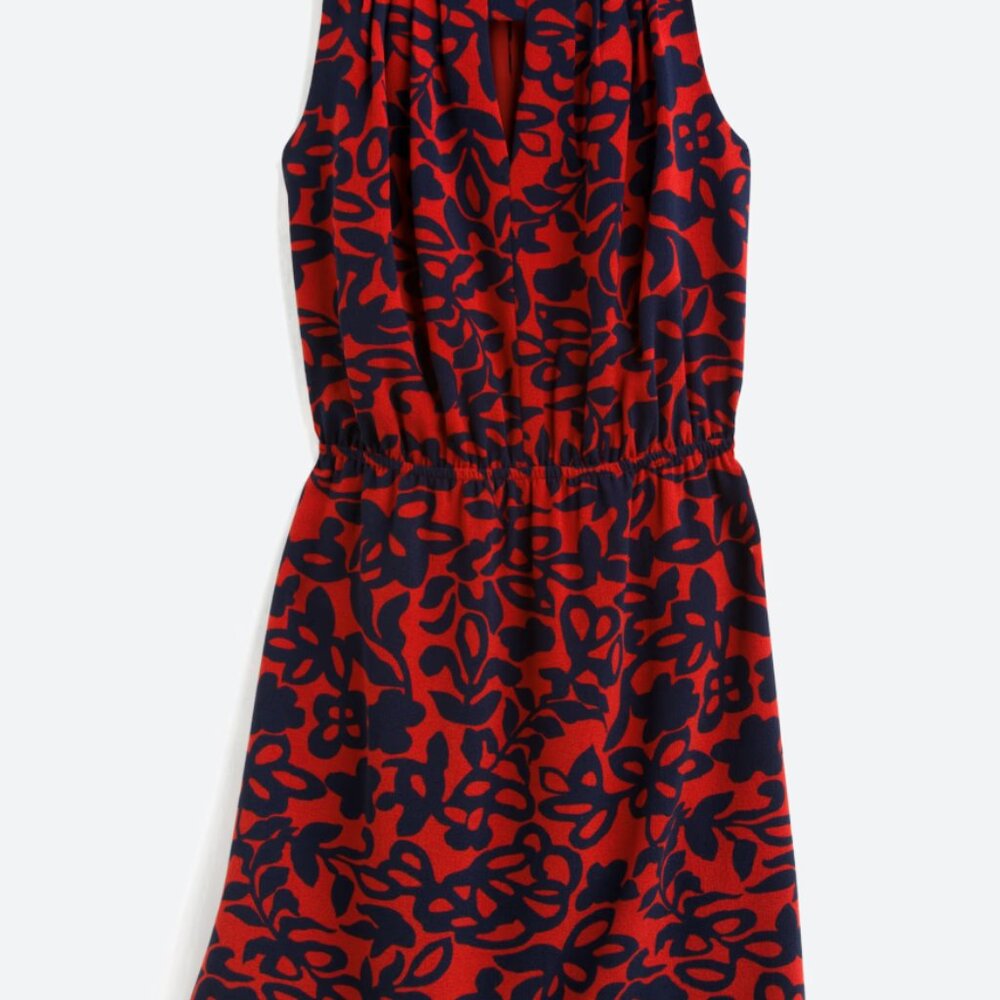 Sleeveless Orange and Nacy Floral Shift Dress